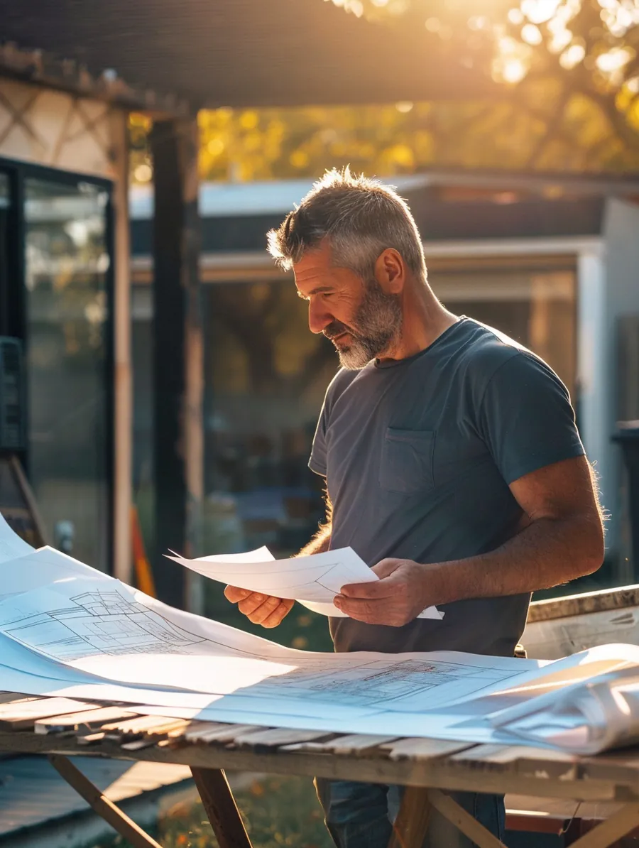 American contractor planning his loan request timeline at a work site