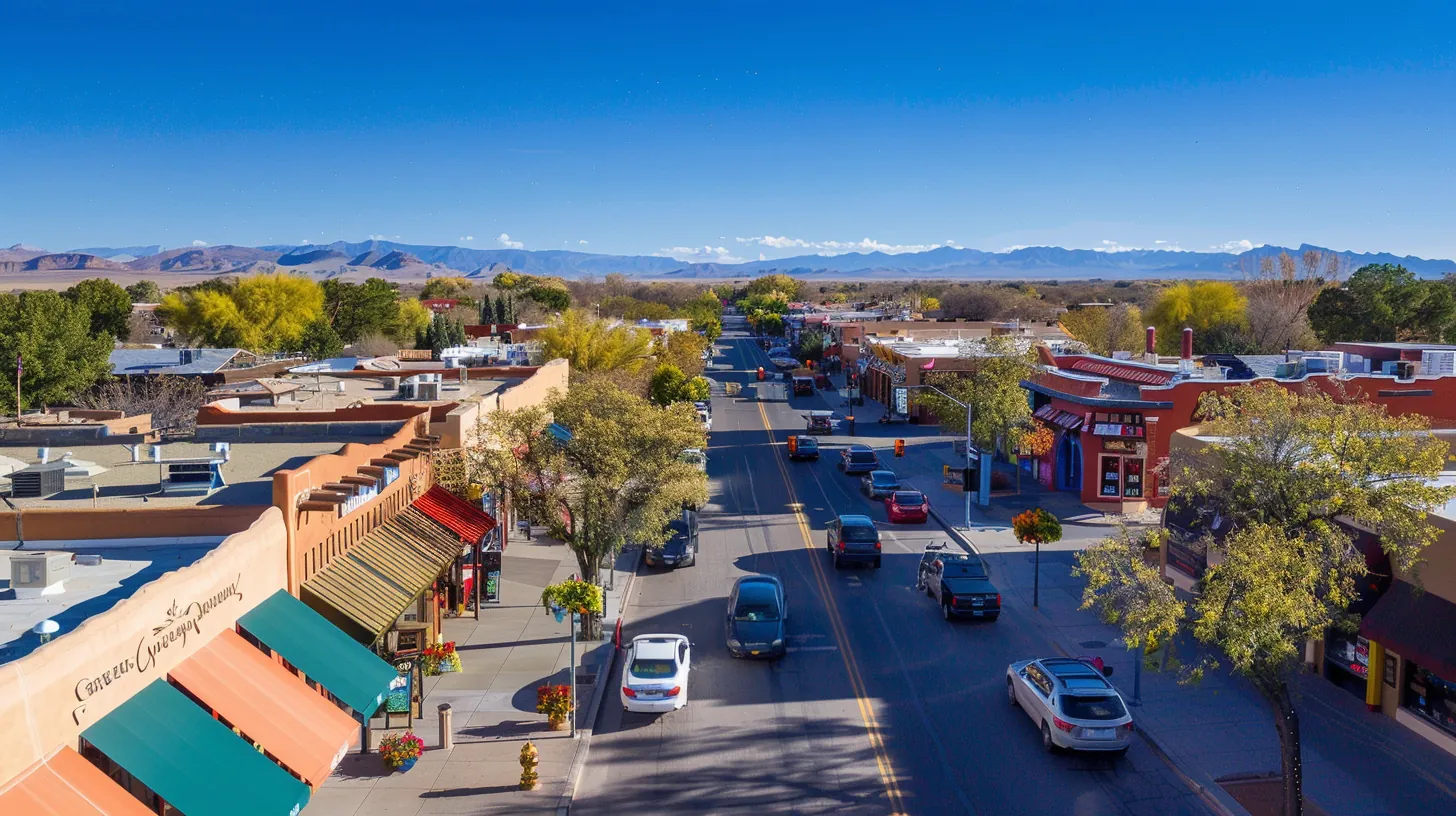 Vibrant Southwest main street with welcoming shops representing accessible bad credit lending