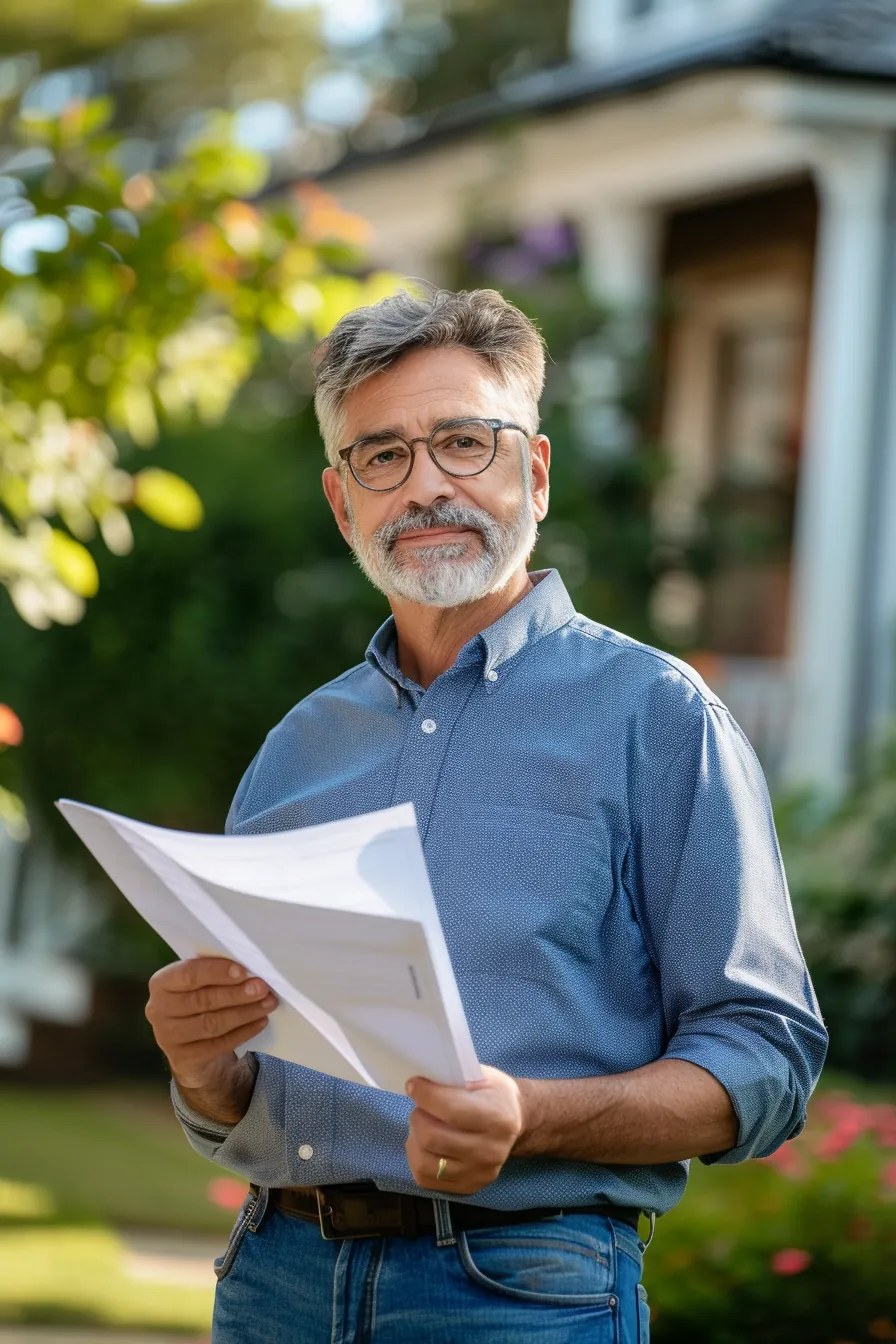 Confident American man holding his personal loan eligibility documents outside his home