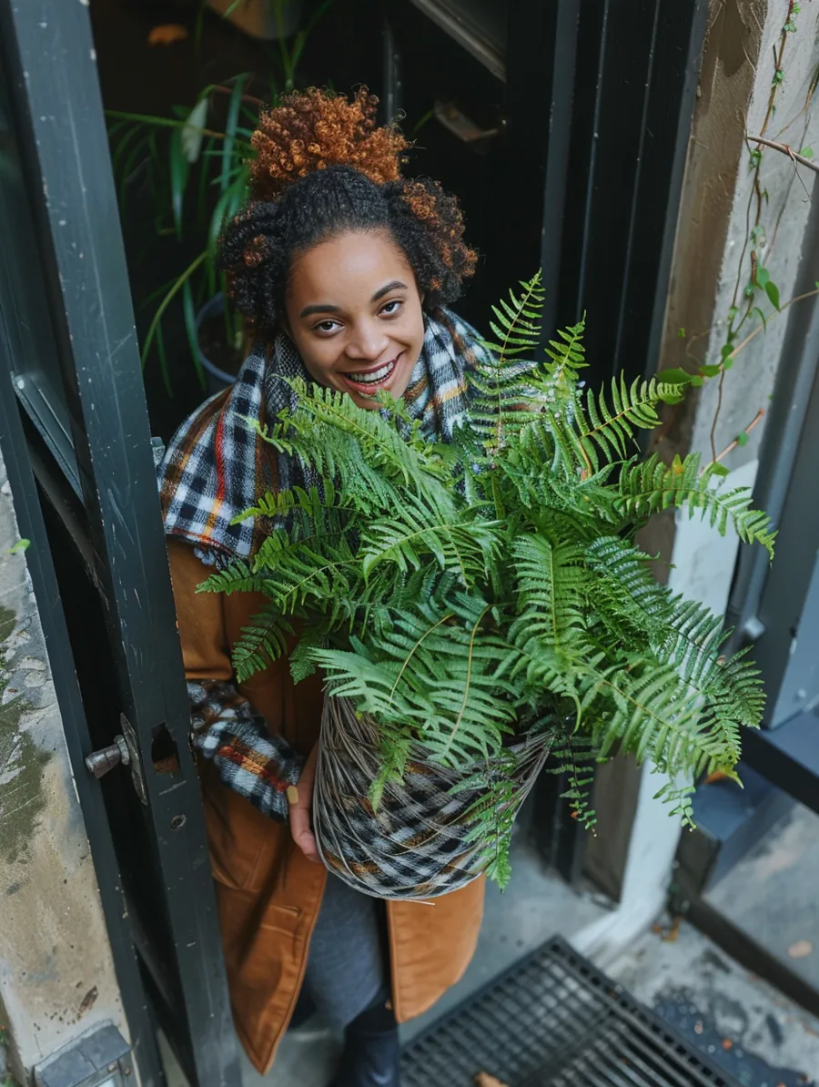 Young American woman carrying a plant into her new apartment funded by a moving loan