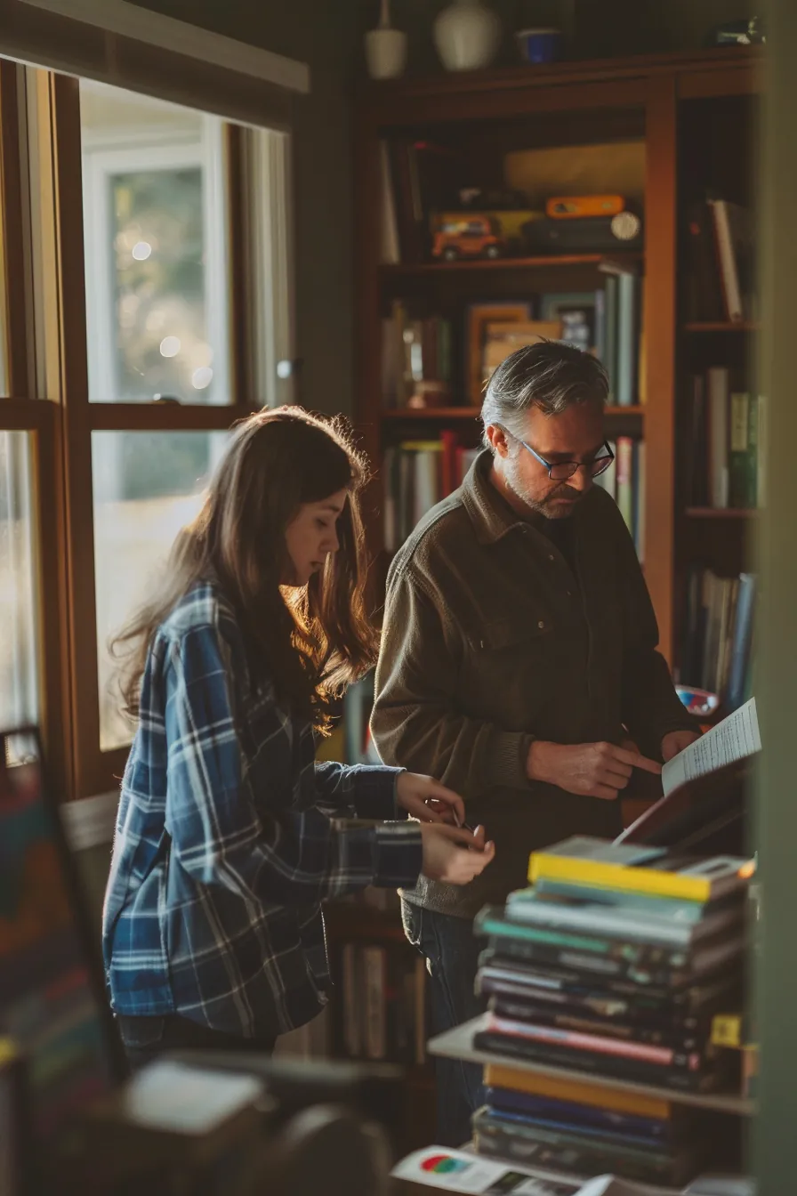 American father and daughter assembling furniture after their moving loan funded the relocation