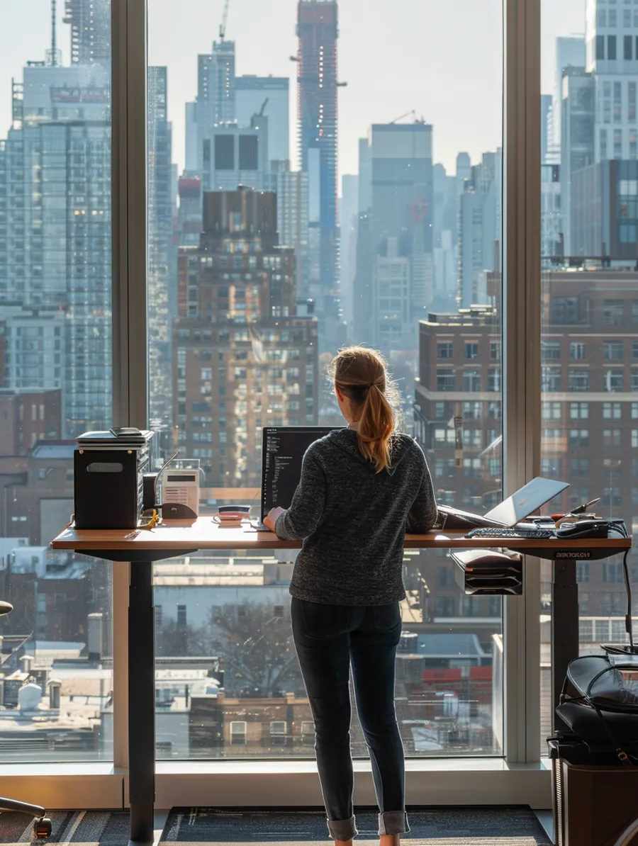 Young American professional completing a personal loan application at a standing desk